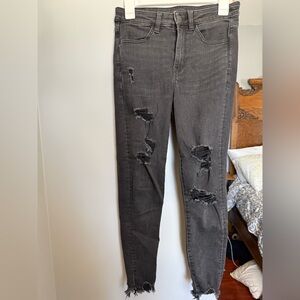 American Eagle Outfitters Charcoal Distressed Skinny Jeans